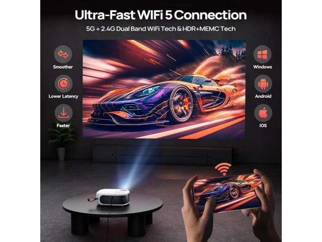 Alt view image 14 of 14 - Mini Projector with WiFi and Bluetooth, 1080P/4K Supported Movie Projector with 5G WiFi 6, USB-C Fast Charging | Portable Projector for Bedroom, Small Projector Wide Compatible, (Navy Blue)
