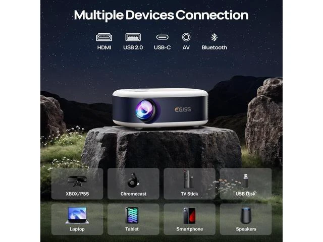 Alt view image 13 of 14 - Mini Projector with WiFi and Bluetooth, 1080P/4K Supported Movie Projector with 5G WiFi 6, USB-C Fast Charging | Portable Projector for Bedroom, Small Projector Wide Compatible, (Navy Blue)