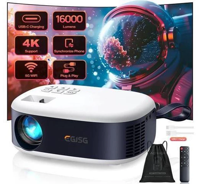 Alt view image 8 of 14 - Mini Projector with WiFi and Bluetooth, 1080P/4K Supported Movie Projector with 5G WiFi 6, USB-C Fast Charging | Portable Projector for Bedroom, Small Projector Wide Compatible, (Navy Blue)