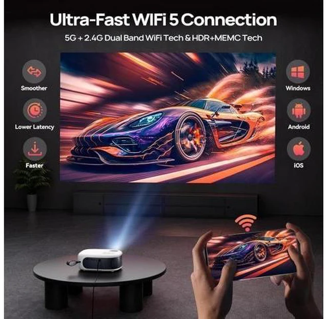 Alt view image 14 of 14 - Mini Projector with WiFi and Bluetooth, 1080P/4K Supported Movie Projector with 5G WiFi 6, USB-C Fast Charging | Portable Projector for Bedroom, Small Projector Wide Compatible, (Navy Blue)