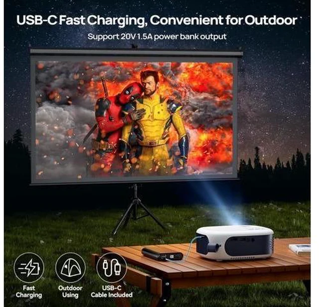 Alt view image 12 of 14 - Mini Projector with WiFi and Bluetooth, 1080P/4K Supported Movie Projector with 5G WiFi 6, USB-C Fast Charging | Portable Projector for Bedroom, Small Projector Wide Compatible, (Navy Blue)
