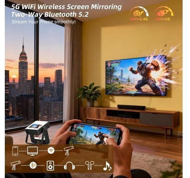 Alt view image 11 of 14 - Mini Projector with WIFI, 4K Support Portable Projector 180° Rotatable.Full HD 1080P Outdoor Projector 17"-130" Screen Movie Projector. Compatible for Smartphone, Laptop, TV Stick,USB(No App