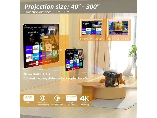 Alt view image 12 of 14 - Mini Projector with WIFI, 4K Support Portable Projector 180° Rotatable.Full HD 1080P Outdoor Projector 17"-130" Screen Movie Projector. Compatible for Smartphone, Laptop, TV Stick,USB(No App