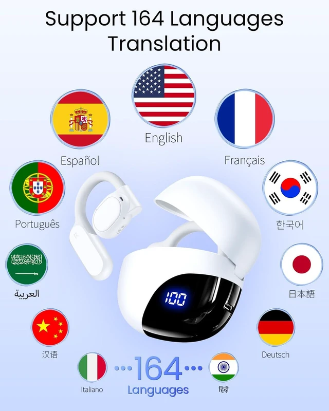 Alt view image 9 of 14 - AI Translation Earbuds Real Time 164 Languages 80H Playtime Translator Ear Buds Audifonos Traductores Inglés Español Wireless Earphones Bluetooth Headphones for Travel Business Meeting Learning White