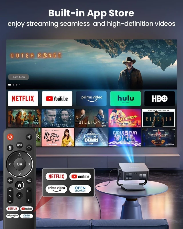 Alt view image 10 of 14 - FUDONI GC999 Smart Projector Built-in Netflix Bundle with 100 inch Projector Screen