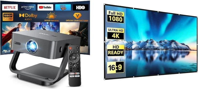Alt view image 8 of 14 - FUDONI GC999 Smart Projector Built-in Netflix Bundle with 100 inch Projector Screen