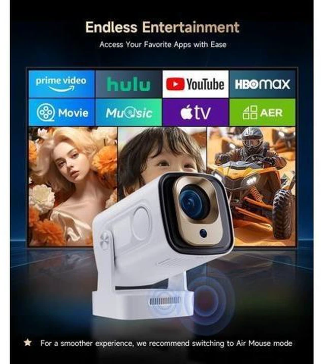 Alt view image 14 of 14 - Mini Smart Projector with 4K Support, Portable Projector with Wifi and Bluetooth, 5W Speaker, Built in Apps, Voice Control, Outdoor Movie Projector