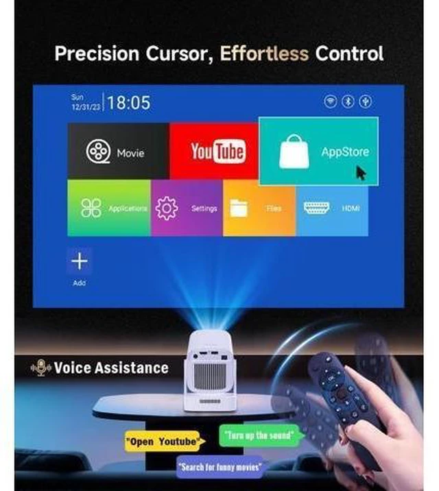 Alt view image 13 of 14 - Mini Smart Projector with 4K Support, Portable Projector with Wifi and Bluetooth, 5W Speaker, Built in Apps, Voice Control, Outdoor Movie Projector