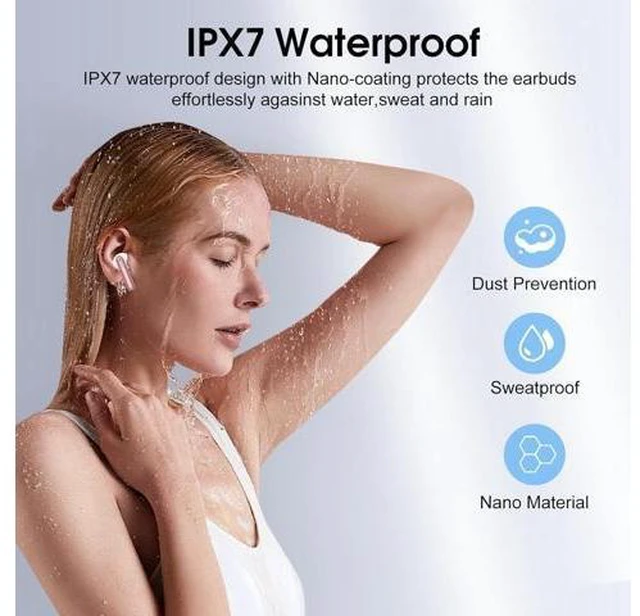Alt view image 14 of 14 - Wireless Earbuds 2025 Bluetooth 5.4 Headphones in Ear Buds 40H HiFi Stereo Bluetooth Earbuds with 4 ENC Noise Cancelling Mics IP7 Waterproof Mini Earphones with Dual LED Display USB C Pink Gold
