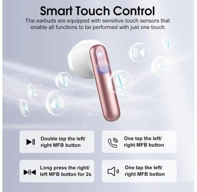 Alt view image 12 of 14 - Wireless Earbuds 2025 Bluetooth 5.4 Headphones in Ear Buds 40H HiFi Stereo Bluetooth Earbuds with 4 ENC Noise Cancelling Mics IP7 Waterproof Mini Earphones with Dual LED Display USB C Pink Gold