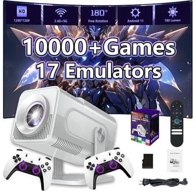 Alt view image 8 of 14 - HCS350 Max Smart Portable projector,10000+ Games,17 emulator Projectors with WIFI & Bluetooth,180° Free Projection,Autofocus,180 Lumens,1280*720P with 2 Wireless Controller,Android 11,for Camping