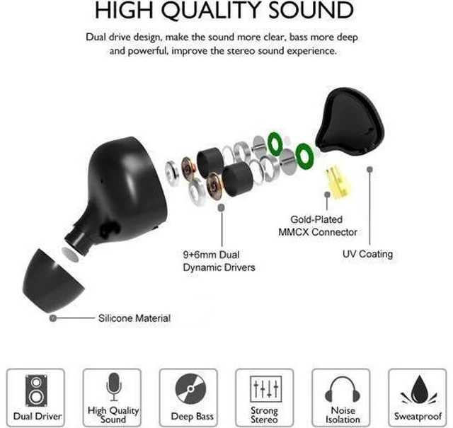 Alt view image 12 of 14 - in Ear Monitor Headphones HiFi Stereo IEM Earphones Dynamic Dual Driver Wired Earbuds with Detachable Cable Noise Canceling Headset for Singers Musicians Drummers Audiophile (Black)