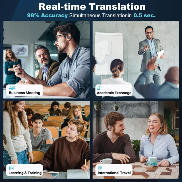 Alt view image 8 of 10 - AI Real-Time Translation Earbuds,Wireless Earbuds,144 Languages Ear Buds,Two-Way Translator Earbuds, Ear pods Wireless,HD Sound Bluetooth Translating Earbuds for Travel, Business,Learning (Black B)