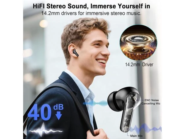 Alt view image 9 of 14 - Wireless Earbuds Bluetooth Headphones 5.4 HiFi Stereo Ear Buds with 4 ENC Noise Cancelling Mics 48H Bluetooth Earbuds with Dual LED Display IP7 Waterproof in Ear Earphones for Android iOS Black