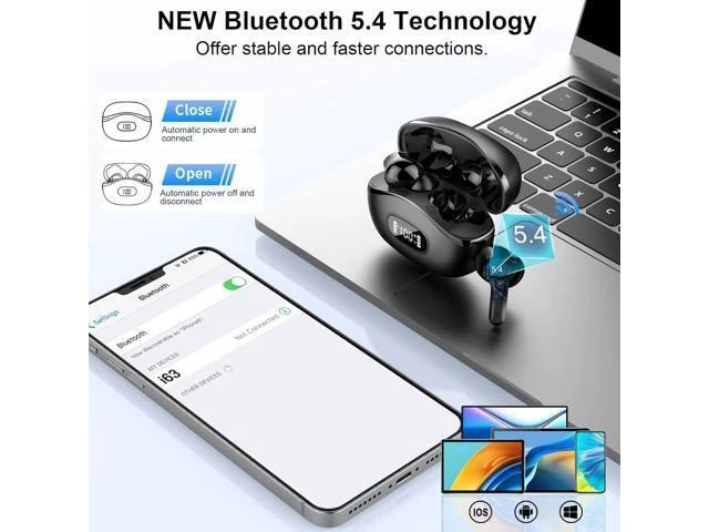 Alt view image 10 of 14 - Wireless Earbuds Bluetooth Headphones 5.4 HiFi Stereo Ear Buds with 4 ENC Noise Cancelling Mics 48H Bluetooth Earbuds with Dual LED Display IP7 Waterproof in Ear Earphones for Android iOS Black