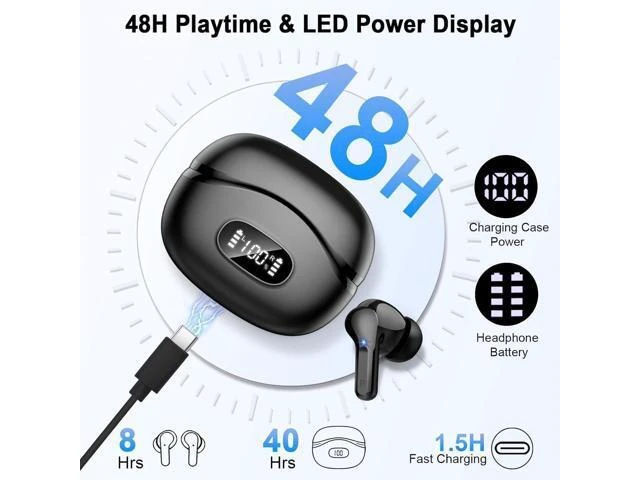 Alt view image 11 of 14 - Wireless Earbuds Bluetooth Headphones 5.4 HiFi Stereo Ear Buds with 4 ENC Noise Cancelling Mics 48H Bluetooth Earbuds with Dual LED Display IP7 Waterproof in Ear Earphones for Android iOS Black