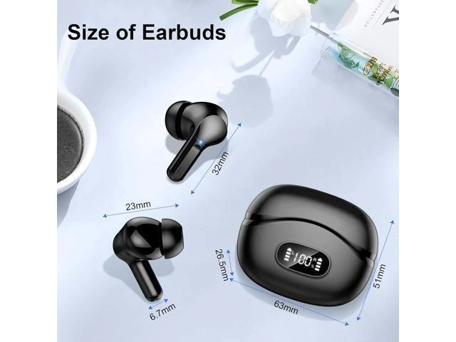 Alt view image 14 of 14 - Wireless Earbuds Bluetooth Headphones 5.4 HiFi Stereo Ear Buds with 4 ENC Noise Cancelling Mics 48H Bluetooth Earbuds with Dual LED Display IP7 Waterproof in Ear Earphones for Android iOS Black