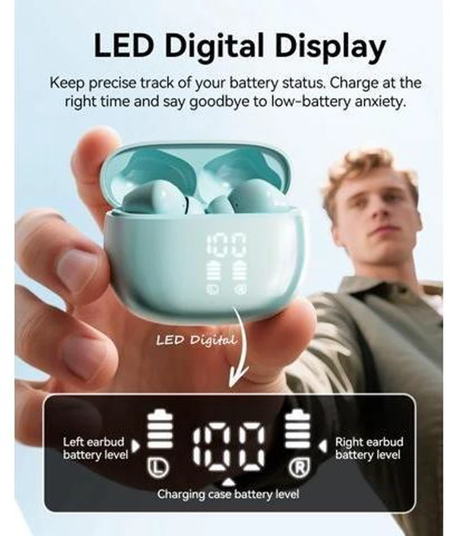 Alt view image 14 of 14 - Wireless Earbuds Bluetooth Ear Buds Headphones with LED Charging Case Deep Bass Stereo Sound 40 Hours Playtime IP7 Lightweight in-Ear Earphones for iPhone Android Sports Workout
