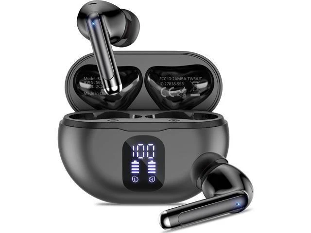 Alt view image 8 of 14 - Bluetooth Headphones True Wireless Earbuds 50H Playback LED Power Display Earphones with Charging Case IPX7 Waterproof in-Ear Ear Buds with Mic for Smart Phone Computer Sports Blac