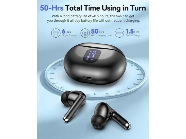 Alt view image 11 of 14 - Bluetooth Headphones True Wireless Earbuds 50H Playback LED Power Display Earphones with Charging Case IPX7 Waterproof in-Ear Ear Buds with Mic for Smart Phone Computer Sports Blac