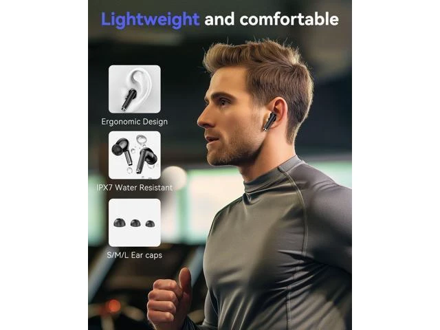 Alt view image 12 of 14 - Bluetooth Headphones True Wireless Earbuds 50H Playback LED Power Display Earphones with Charging Case IPX7 Waterproof in-Ear Ear Buds with Mic for Smart Phone Computer Sports Blac