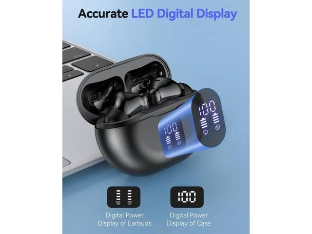 Alt view image 13 of 14 - Bluetooth Headphones True Wireless Earbuds 50H Playback LED Power Display Earphones with Charging Case IPX7 Waterproof in-Ear Ear Buds with Mic for Smart Phone Computer Sports Blac