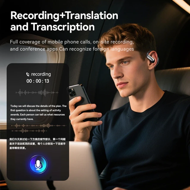 Alt view image 8 of 10 - Translation Translator Earbuds Real Time AI Language Translating Translate Open Ear Earbuds Headphones for iPhone Android Spanish Ear Piece Buds Earphone Earpiece Translator Device 140+ Languages
