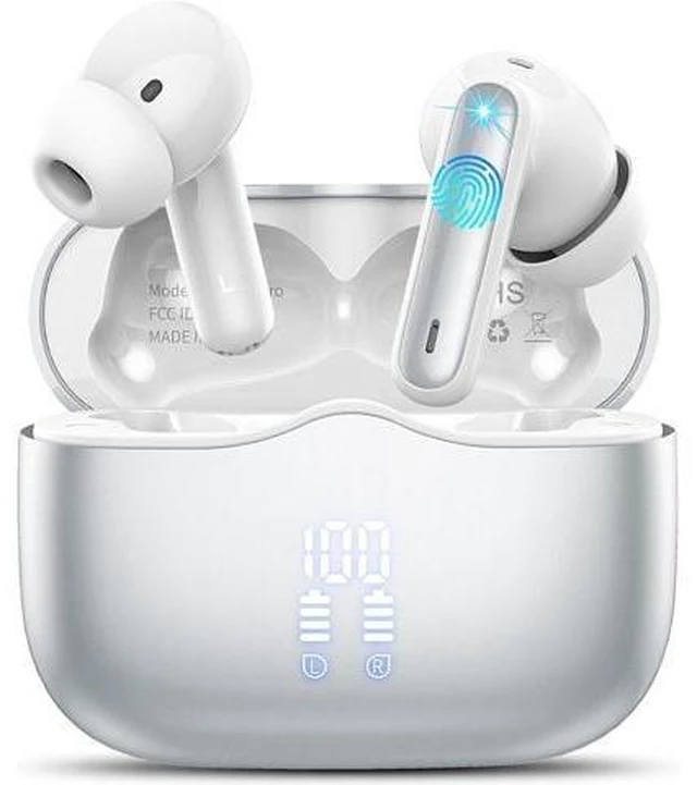 Alt view image 7 of 12 - Wireless Earbud Bluetooth 5.3 Headphones Deep Bass with 4 HD Mics Wireless Headphones in Ear 40H Playtime Bluetooth Earphones with Light Weight IP7 Waterproof Ear Buds for Android IOS Silver