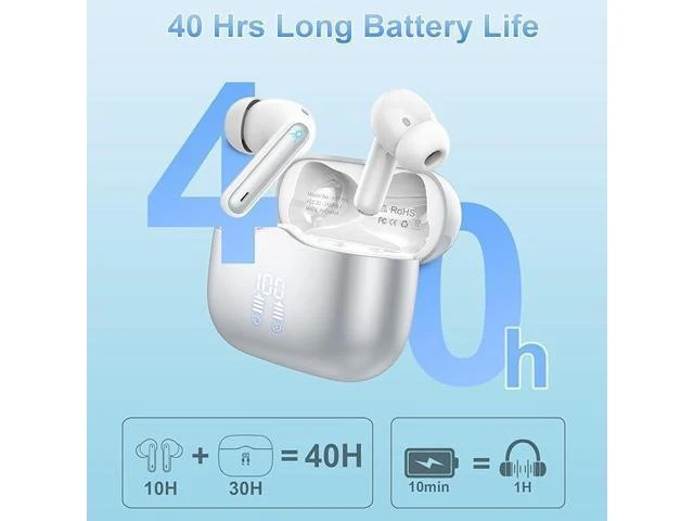 Alt view image 9 of 12 - Wireless Earbud Bluetooth 5.3 Headphones Deep Bass with 4 HD Mics Wireless Headphones in Ear 40H Playtime Bluetooth Earphones with Light Weight IP7 Waterproof Ear Buds for Android IOS Silver