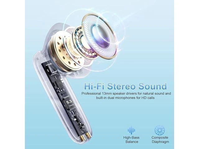 Alt view image 10 of 12 - Wireless Earbud Bluetooth 5.3 Headphones Deep Bass with 4 HD Mics Wireless Headphones in Ear 40H Playtime Bluetooth Earphones with Light Weight IP7 Waterproof Ear Buds for Android IOS Silver