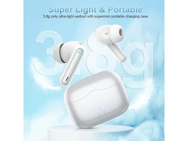 Alt view image 11 of 12 - Wireless Earbud Bluetooth 5.3 Headphones Deep Bass with 4 HD Mics Wireless Headphones in Ear 40H Playtime Bluetooth Earphones with Light Weight IP7 Waterproof Ear Buds for Android IOS Silver