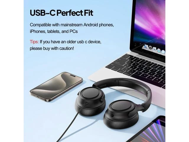 Alt view image 9 of 10 - ADOOPE Wired Over-Ear Headphones with USB C Connector, Hi-Fi Stereo Sound, Noise-Isolating Ear Cups, Comfortable Fit for USB C Devices (No Bag, Black)