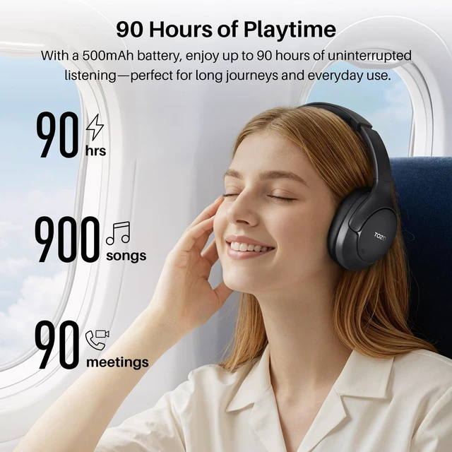 Alt view image 12 of 14 - HT3 Hybrid Noise Cancelling Headphones, 90H Battery Life Wireless Over Ear Bluetooth 6.0 Foldable Headset, AI Voice Assistant with 5 Mics, Connect 2 Devices and Hi-Res Sound, 32 EQ Audio Presets