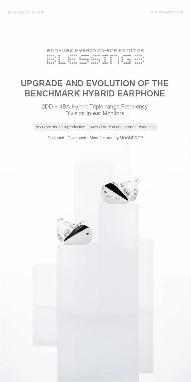 Alt view image 10 of 14 - Moondrop Blessing 3 in Ear Earphones 2DD+4BA Hybrid Triple Range Frequency Division in Ear Monitors 0.78 2pin IEM Earbuds