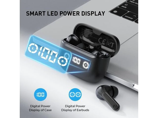 Alt view image 12 of 14 - Wireless Earbuds Noise Cancelling Bluetooth 5.4 Headphones with 4 ENC Noise Cancelling Mic 40H Playtime in-Ear Bluetooth Ear Buds 7 Preset EQs via App LED Display