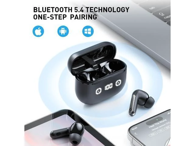 Alt view image 14 of 14 - Wireless Earbuds Noise Cancelling Bluetooth 5.4 Headphones with 4 ENC Noise Cancelling Mic 40H Playtime in-Ear Bluetooth Ear Buds 7 Preset EQs via App LED Display