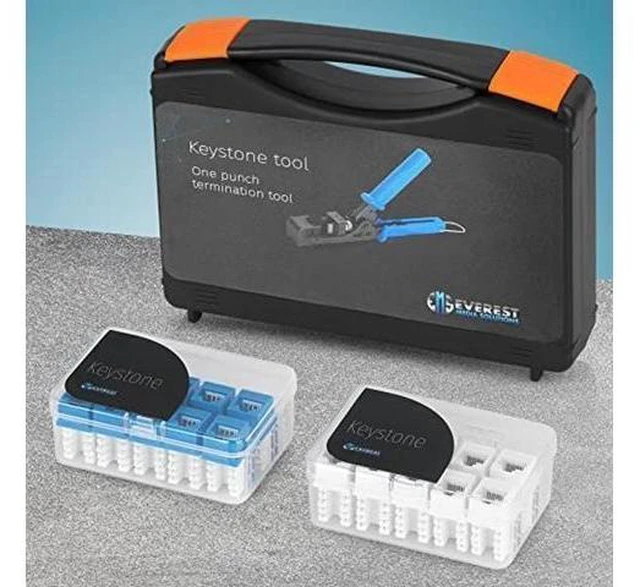 Alt view image 12 of 12 - Everest Media Solutions easyJACK (CAT6A Kit) - Speed Termination Tool, with 10 Blue & 10 White CAT6A Keystone Jacks - Punch Down Ethernet Crimper for EMS RJ45 UTP Female Connectors
