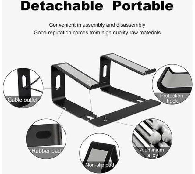 Alt view image 12 of 12 - JVFYI Laptop Stand, Adjustable Height Laptop Stand for Desk, Ergonomic Portable Computer Stand Riser for MacBook Pro/Air 10-16" (Black)