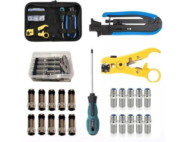 Alt view image 6 of 10 - Coax Cable Crimper Tool Kit, Coaxial Compression Tool for rg6 rg59 rg11 with 1 Wire Stripper, 10pcs F Male rg6 Connectors And 10pcs Female to Female rg6 Connectors, 1 Screwdriver