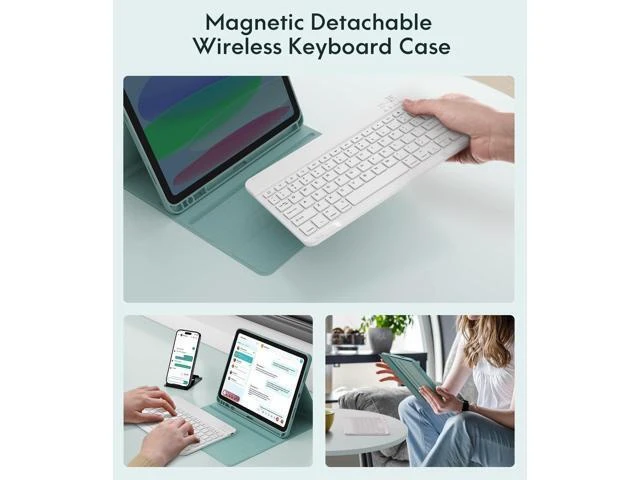 Alt view image 9 of 10 - CHESONA Keyboard Case for iPad 10th Generation 10.9-inch 2022, Detachable Bluetooth Keyboard, Stand Folio Keyboard Cover with Pencil Holder, Rechargeable Keyboard for iPad 10th Gen 2022 (Lake Green)