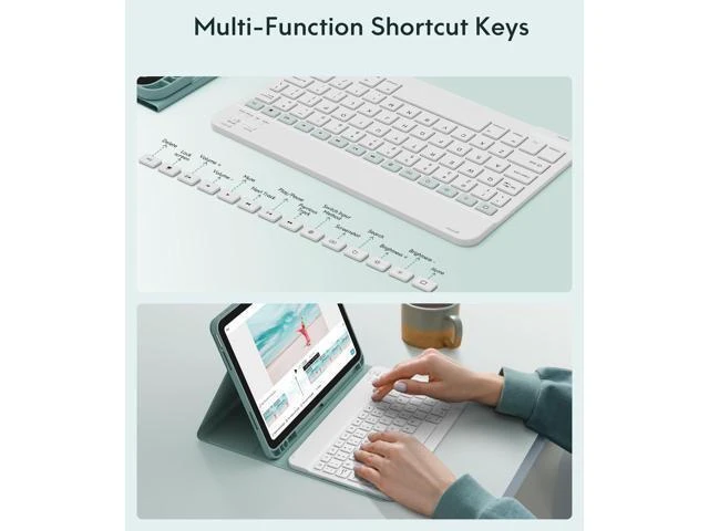 Alt view image 10 of 10 - CHESONA Keyboard Case for iPad 10th Generation 10.9-inch 2022, Detachable Bluetooth Keyboard, Stand Folio Keyboard Cover with Pencil Holder, Rechargeable Keyboard for iPad 10th Gen 2022 (Lake Green)