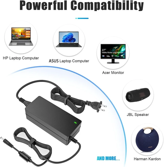 Alt view image 10 of 14 - 19V DC Power Supply 19V 3.42A Power Adapter for 65W 45W Laptop Monitor Speaker Compatible with //Gateway/Toshiba Laptop for LG// Monitor Power Cord with 10tips