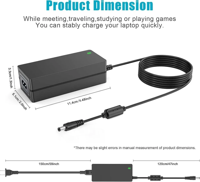 Alt view image 14 of 14 - 19V DC Power Supply 19V 3.42A Power Adapter for 65W 45W Laptop Monitor Speaker Compatible with //Gateway/Toshiba Laptop for LG// Monitor Power Cord with 10tips