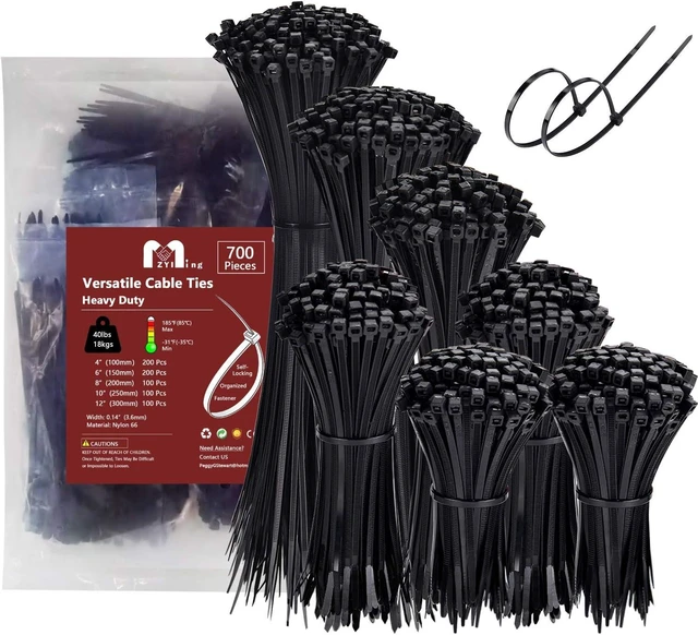 Alt view image 7 of 12 - Zip Ties Assorted Sizes 700 Pack 4+6+8+10+12 Inch Cable Ties Heavy Duty 40lbs Plastic Wire Ties UV Resistant Zipties Black Small Zip Tie Wraps Assortment Cord Management for Home Office Gardening