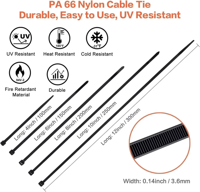 Alt view image 10 of 12 - Zip Ties Assorted Sizes 700 Pack 4+6+8+10+12 Inch Cable Ties Heavy Duty 40lbs Plastic Wire Ties UV Resistant Zipties Black Small Zip Tie Wraps Assortment Cord Management for Home Office Gardening