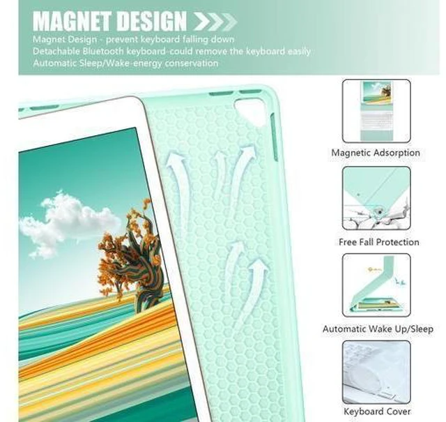 Alt view image 9 of 10 - MORECOO for iPad 9th Generation Case with Keyboard, 7 Color Backlit Wireless Keyboard with Pencil Holder for 10.2 inch iPad 8th / 7th, for iPad Pro 10.5 inch 2017, for iPad Air 3rd Gen (Mint Green)