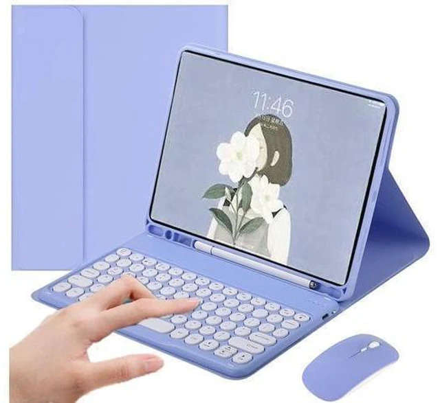 Alt view image 6 of 10 - PboyiqiS Keyboard Case for iPad 10 2022, iPad10th Generation Case with Keyboard and Mouse Cute Round Key Detachable Keyboard Case with Pencil Holder (Light Purple)