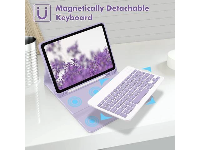Alt view image 8 of 10 - GOKOCO Keyboard case for iPad Air 6th 11 inch 2024 M2,iPad Air 5th Gen 10.9 Inch Keyboard Case 2022,Detachable Bluetooth Keyboard Cover for iPad Air 4th Gen 2020 with Pencil Holder,Auto Sleep-Lavender