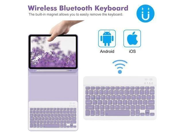 Alt view image 9 of 10 - GOKOCO Keyboard case for iPad Air 6th 11 inch 2024 M2,iPad Air 5th Gen 10.9 Inch Keyboard Case 2022,Detachable Bluetooth Keyboard Cover for iPad Air 4th Gen 2020 with Pencil Holder,Auto Sleep-Lavender