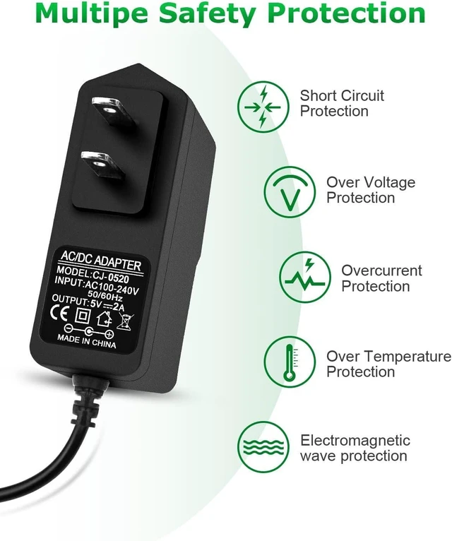 Alt view image 10 of 12 - 5V 2A Power Supply Adapter DC 5V 2000mA Power Cord AC/DC Charger AC 100V-240V to DC 5 Volt 1.5A 1Amp 0.5A for Security Camera Baby Monitor Graco Swing TV Box Raspberry Pi USB Type C (5 Pack)